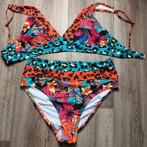 Tropical Leopard Print Bikini Set